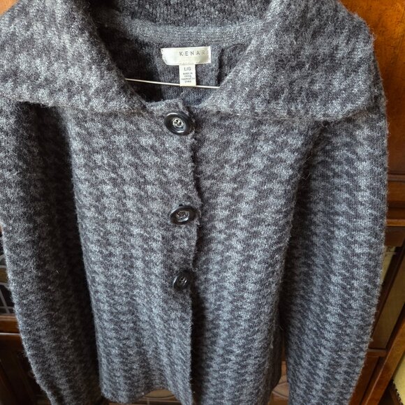 Wool Blend Gray Kenar Cardigan Houndstooth - Picture 2 of 12